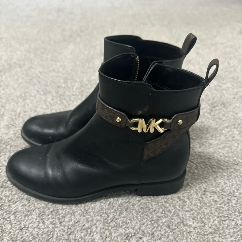 Michael Kors Black Ankle Boots with Gold Accent
